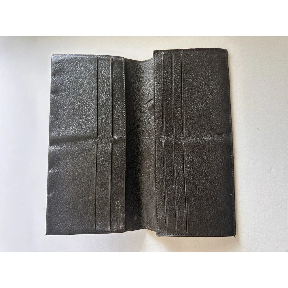 Dunhill London Men's Long Coat Wallet Brown Canvas Leather Check Pattern